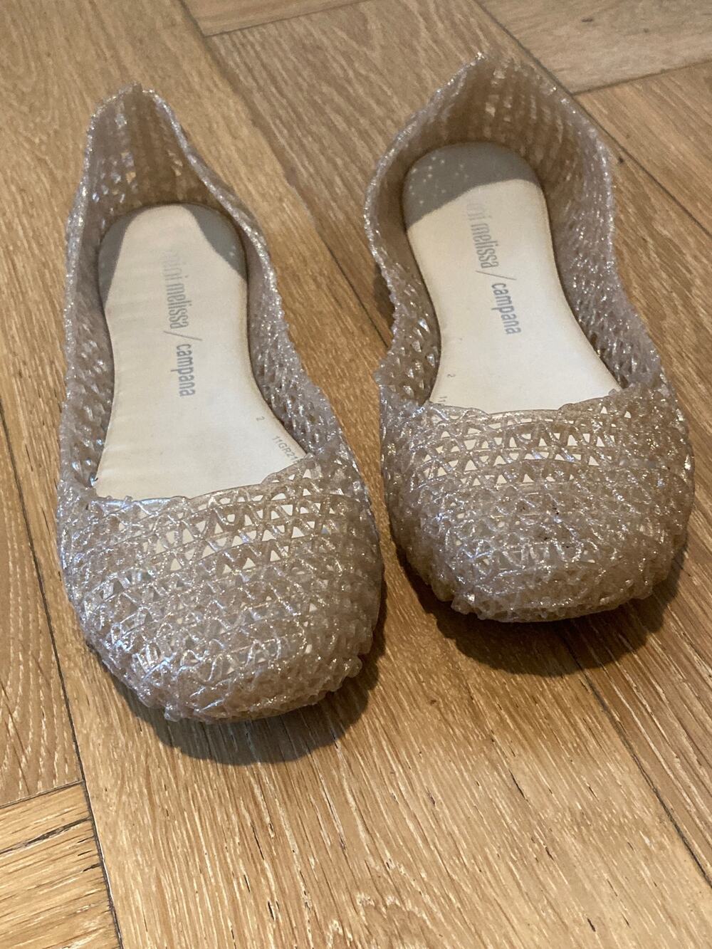 Mini Melissa Campana Jellies Jelly Flats Gold Metallic Tan Sz 2